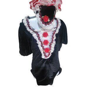 Velvet Rose Leotard Dance Costume Black Red Medium Child Puff Sleeve Headdress